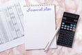 Desktop with business charts, calculator and money. 52-week savings plan. Financial planner Royalty Free Stock Photo