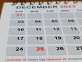 Desktop calendar december close up on a white background, 2023 concept photo Royalty Free Stock Photo