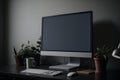 A desktop computer with a blank screen in a minimal. Illustration AI Generative Royalty Free Stock Photo