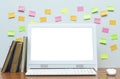 Desktop computer with blank white screen on the desk table. Royalty Free Stock Photo