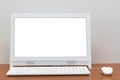 Desktop computer with blank white screen on the desk table. Royalty Free Stock Photo