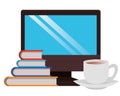 Desktop computer with books and cup coffee icon Royalty Free Stock Photo