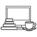 Desktop computer with books and cup coffee icon Royalty Free Stock Photo