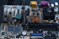 Desktop Computer Burned Damage after fire Burning CPU GPU video card, memory, chip , cooler Royalty Free Stock Photo