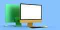 Desktop computer display with keyboard and mouse isolated on blue background Royalty Free Stock Photo