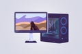 Desktop computer and display vector icons. Game computers lets play video games concept. Gaming PC illustration.