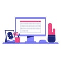 Desktop With Binary Code On Screen And Work Desk Items In Flat Vector Illustration Symbolizing Programming, Coding, And Royalty Free Stock Photo