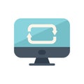 Desktop computer displaying updating or synchronization status icon Royalty Free Stock Photo