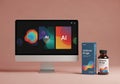 A desktop computer displays colorful abstract graphics with the Royalty Free Stock Photo