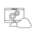 desktop computer with gears and cloud computing Royalty Free Stock Photo