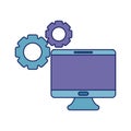 desktop computer with gears pinions Royalty Free Stock Photo