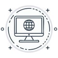Desktop Computer with Globe Line Icon, Internet Connection Symbol Royalty Free Stock Photo