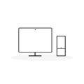 Desktop computer icon. Black outline. Vector illustration, flat design Royalty Free Stock Photo