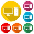 Desktop computer icon, color icon with long shadow Royalty Free Stock Photo