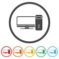 Desktop computer icon. Set icons in color circle buttons Royalty Free Stock Photo