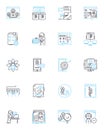 Desktop computer linear icons set. Processor, Memory, Graphics, Storage, Keyboard, Mouse, Monitor line vector and Royalty Free Stock Photo