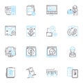 Desktop computer linear icons set. Processor, Memory, Graphics, Storage, Keyboard, Mouse, Monitor line vector and Royalty Free Stock Photo