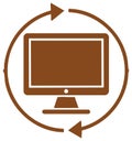 Desktop computer monitor with circular refresh arrow icon representing system update and data synchronization Royalty Free Stock Photo