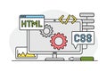 Desktop Computer Monitor with Coding as Programmed Machine for Operation Vector Illustration