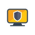 Desktop computer monitor displaying security shield icon Royalty Free Stock Photo