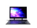 Desktop computer with monitor and keyboard in front 3d render on Royalty Free Stock Photo