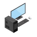Desktop computer with monitor system unit and mouse isometric illustration Royalty Free Stock Photo