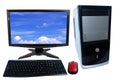 Desktop computer pc set, monitor, keyboard and wireless mouse isolated on white