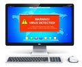 Desktop computer PC with virus attack warning message on screen