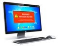 Desktop computer PC with virus attack warning message on screen Royalty Free Stock Photo