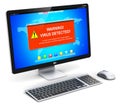 Desktop computer PC with virus attack warning message on screen Royalty Free Stock Photo