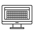 Desktop computer photo redaction icon, outline style