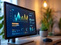 Desktop computer screen displaying financial data with a line chart and other data visualizations Royalty Free Stock Photo
