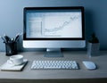 Desktop computer setup, including accessories like keyboard and mouse, representing office work, productivity, and tech Royalty Free Stock Photo