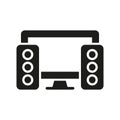Desktop Computer and Sound Equipment Glyph Pictogram. PC with Speakers Silhouette Icon. Personal Server Hardware and Royalty Free Stock Photo