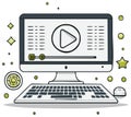 Desktop computer with video player on screen for streaming and e-learning cartoon illustration Royalty Free Stock Photo