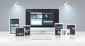 Desktop computer with website interfaces on multiple devices mock up display Royalty Free Stock Photo