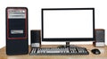 Desktop computer with widescreen display on table