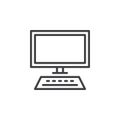 Desktop computer, workstation line icon, outline vector sign, linear style pictogram isolated on white.