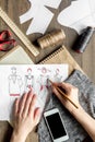 Desktop designer clothes with tools top view mock up