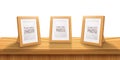 Desktop Empty wooden photo frames,stand on the table.Cartoon style, light color illustration.Realistic wood,transparent Royalty Free Stock Photo