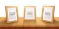 Desktop Empty wooden photo frames,stand on the table.Cartoon style, light color illustration.Realistic wood,transparent Royalty Free Stock Photo