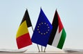 Flags of Belgium European Union and Jordan Royalty Free Stock Photo