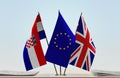 Flags of Croatia European Union and United Kingdom of Great Britain Royalty Free Stock Photo