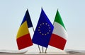 Flags of Romania European Union and Italy Royalty Free Stock Photo