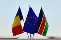 Flags of Romania EU and South Sudan