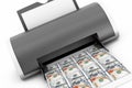 Desktop Home Printer Printed Money. 3d Rendering Royalty Free Stock Photo