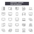 Desktop laptops notebooks line icons, signs, vector set, outline illustration concept