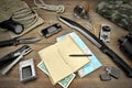 Desktop With Large Group Of Objects For Travel, Expedition, Exp Royalty Free Stock Photo