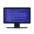 Desktop monitor with blue screen of death BSOD . System crash report. Fatal error of software or hardware. Broken computer vector Royalty Free Stock Photo