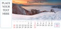 Desktop monthly calendar template with place logo and contact information. Royalty Free Stock Photo